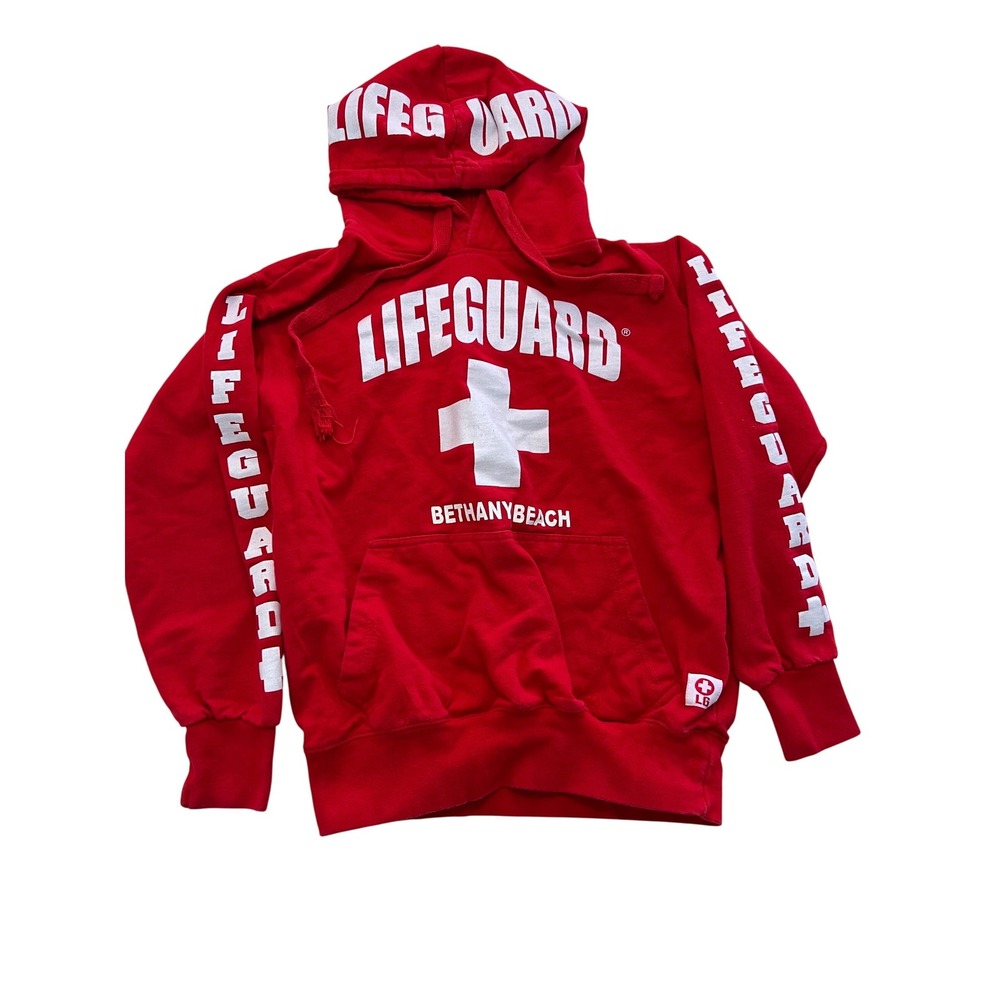 Kids Lifeguard Red‎ Hoodie Bethany Beach Graphic Sweatshirt X Small